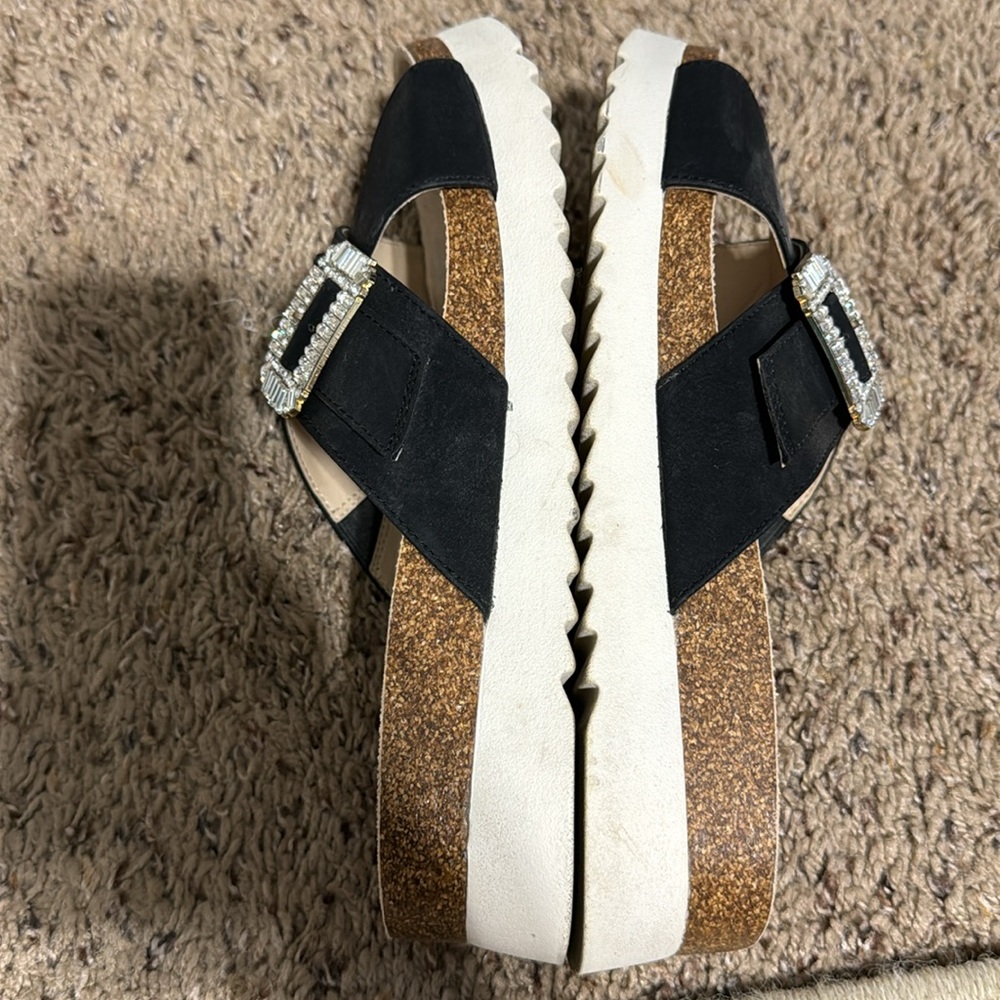 Black crown & ivy slip on sandles with bling detail - Picture 8 of 14
